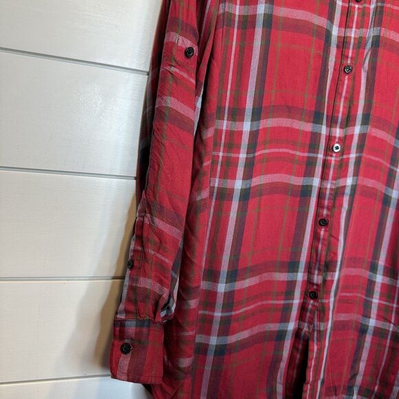 Women's Ralph Lauren Medium Tunic Button Up Top Red Plaid Viscose Flannel Shirt - Picture 6 of 11